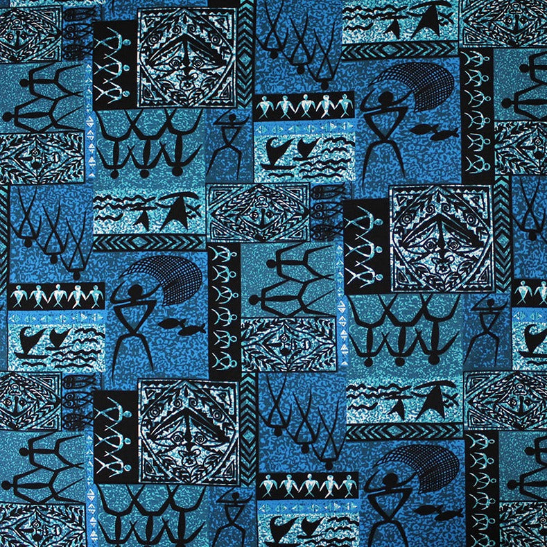 Hawaiian Tapa Petroglyphs Fabric  | Light Barkcloth