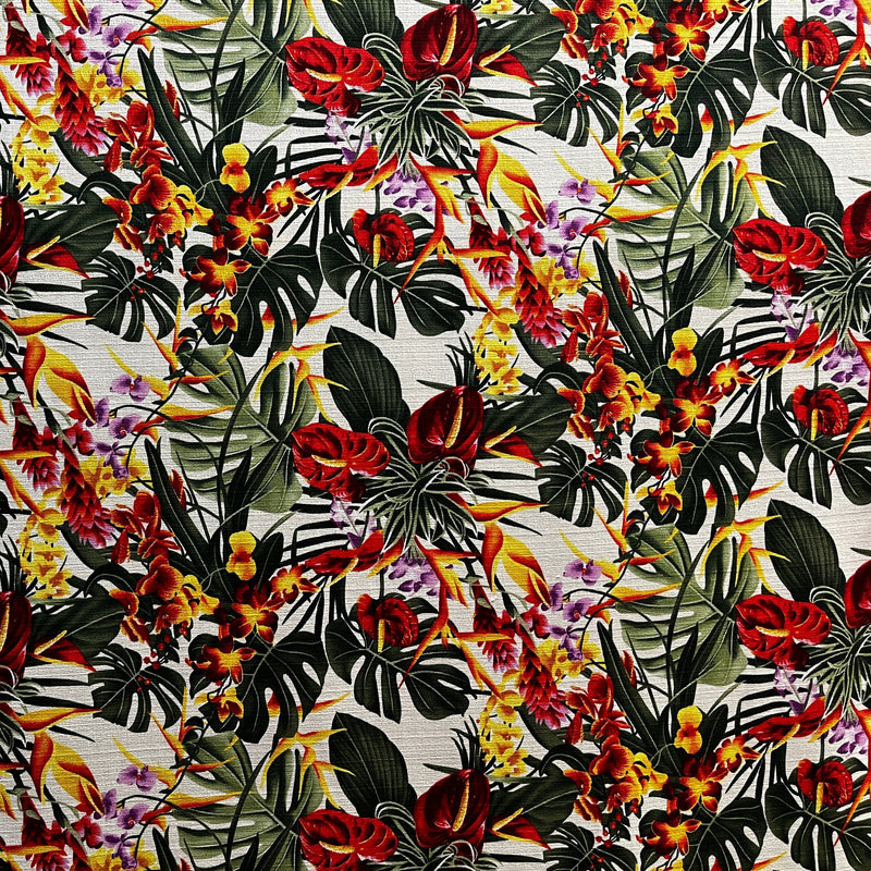 Hawaiian Tropical Garden Fabric | Light Barkcloth