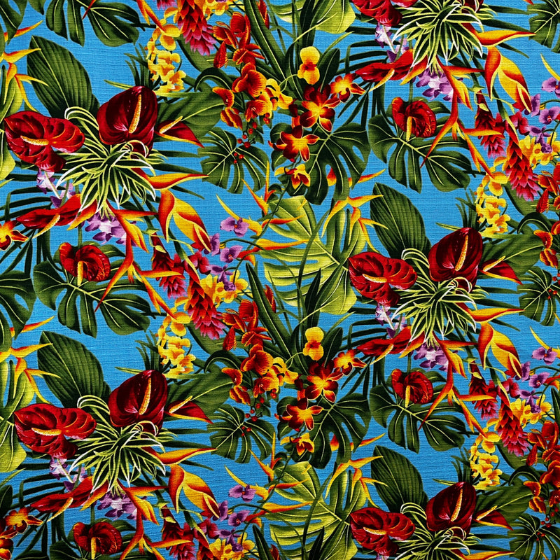 Hawaiian Tropical Garden Fabric | Light Barkcloth