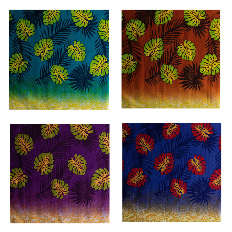 Monstera Palm Leaves Traditional Tattoo border Fabric | Light Barkcloth