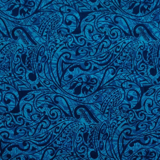 Polynesian Tribal Stems & Leaves All Over design Fabric | Cotton Light Barkcloth