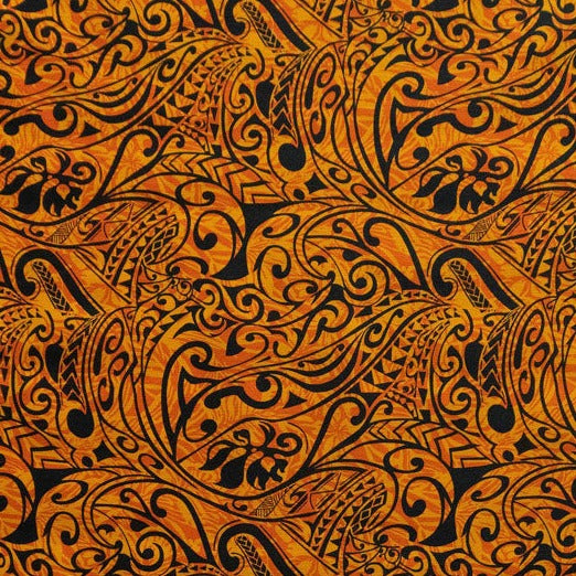 Polynesian Tribal Stems & Leaves All Over design Fabric | Cotton Light Barkcloth