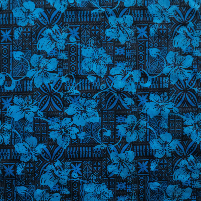 Hibiscus on Traditional Tapa design Fabric  | Polyester