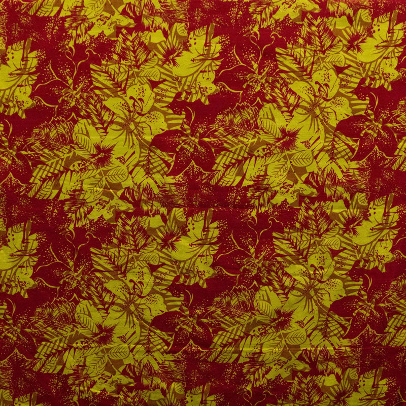 Hisbiscus Plumeria Tropical Leaves | Cotton Light Barkcloth Fabric Orange