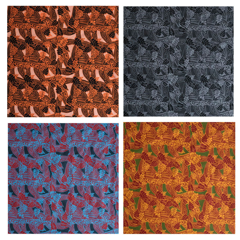 Traditional Polynesian Tribal deisgn & Tropcal leaves Fabric |Poly Cotton