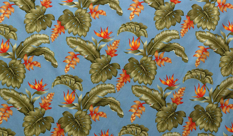 Monstera Banana Leaf Birds of Paradise Orange Ginger Fabric  | Upholstery