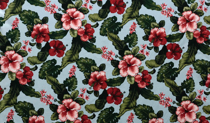 Hibiscus Plumeria w/ Monstera & Banana Leaf Fabric | Upholstery