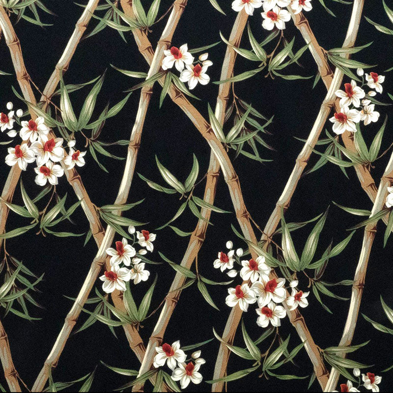 Bamboo Branches with Flowers and Leaves Fabric  | Upholstery