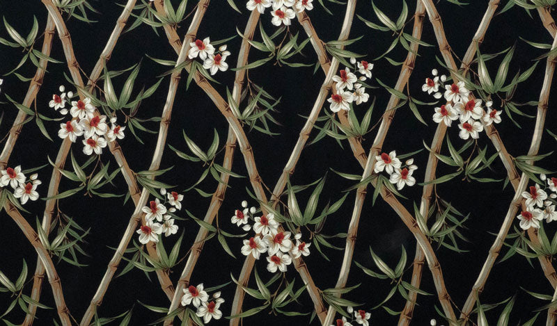 Bamboo Branches with Flowers and Leaves Fabric  | Upholstery