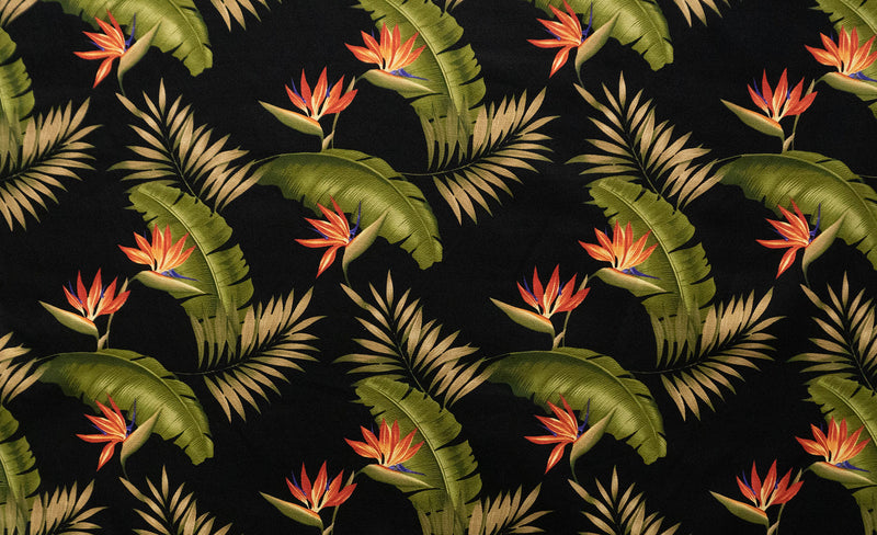 Plumeria & Palm Leaf with Bird of Paradise Seeds Fabric | Upholstery