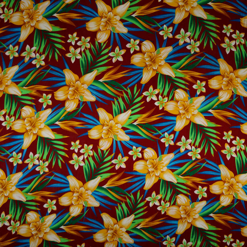 Hippeastrum Plumeria Birds of Paradise Palm leaves Fabric | Rayon