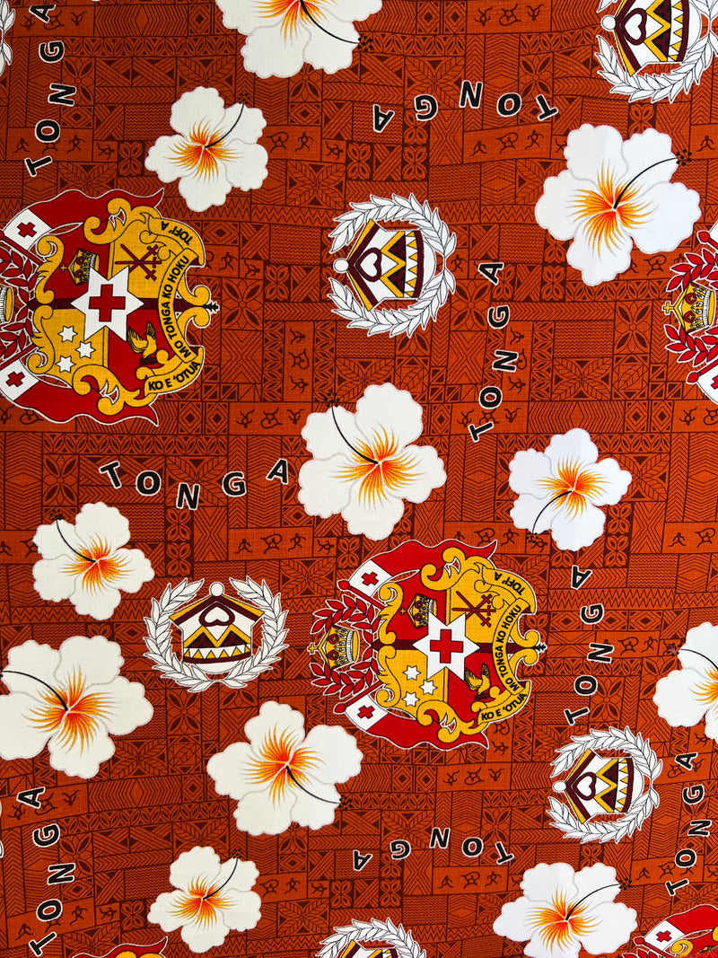 Tonga Seal Hibiscus All Over design Fabric |  Cotton Light Barkcloth