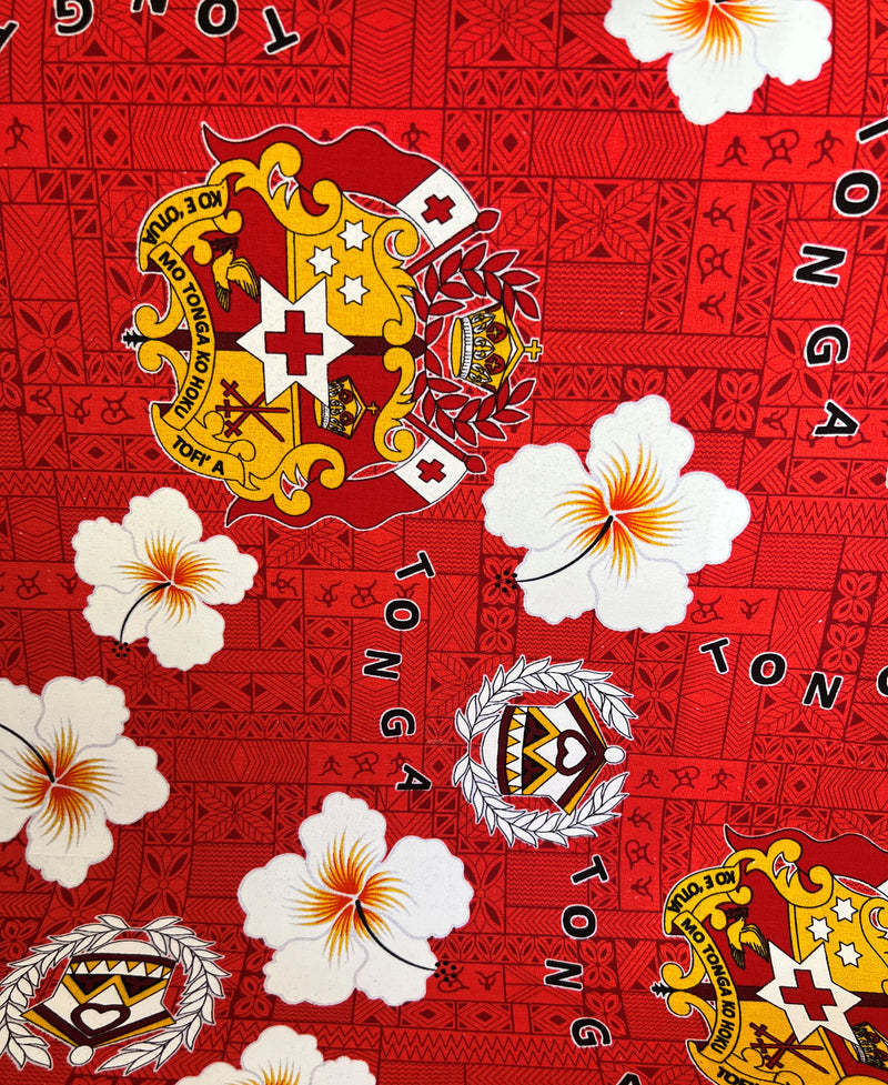 Tonga Seal Hibiscus All Over design Fabric |  Cotton Light Barkcloth