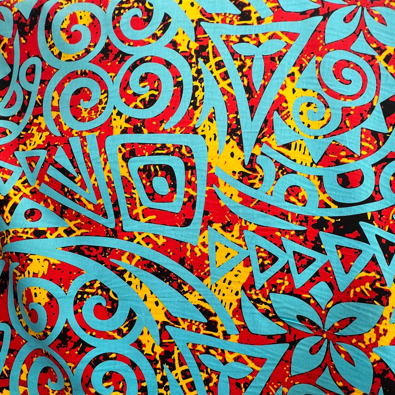 Traditional Polynesian Tribal Neon Tie-Dye Fabric | Cotton