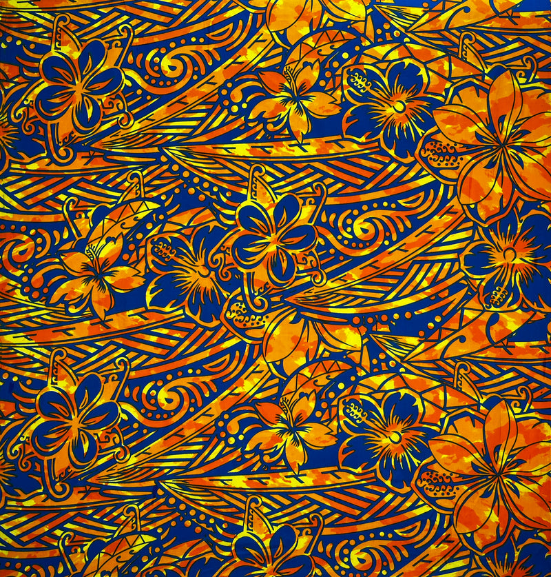 Traditional Polynesian Tattoo Hibiscus Plumeria Swirls Design Fabric | Cotton
