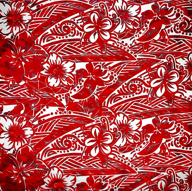 Traditional Polynesian Tattoo Hibiscus Plumeria Swirls Design Fabric | Cotton