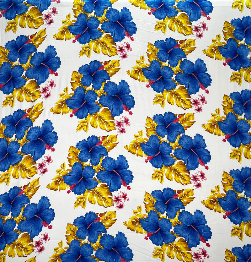 Hibiscus & Tropical Leaves Cluster All Over design Fabric | Peachskin