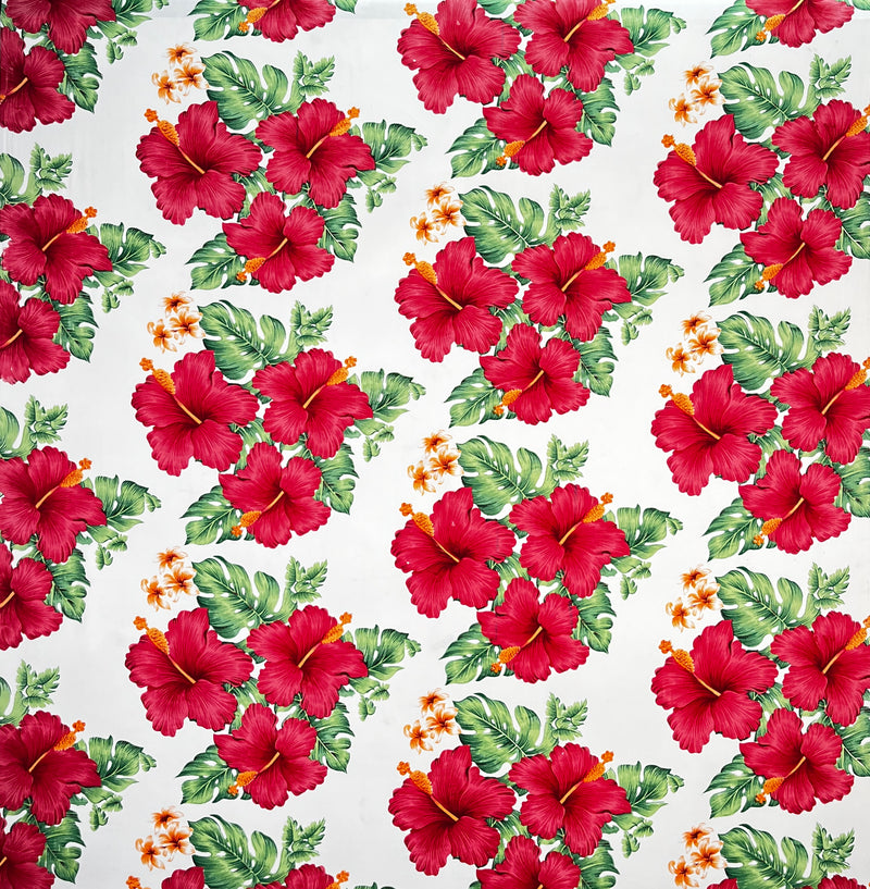Hibiscus & Tropical Leaves Cluster All Over design Fabric | Peachskin