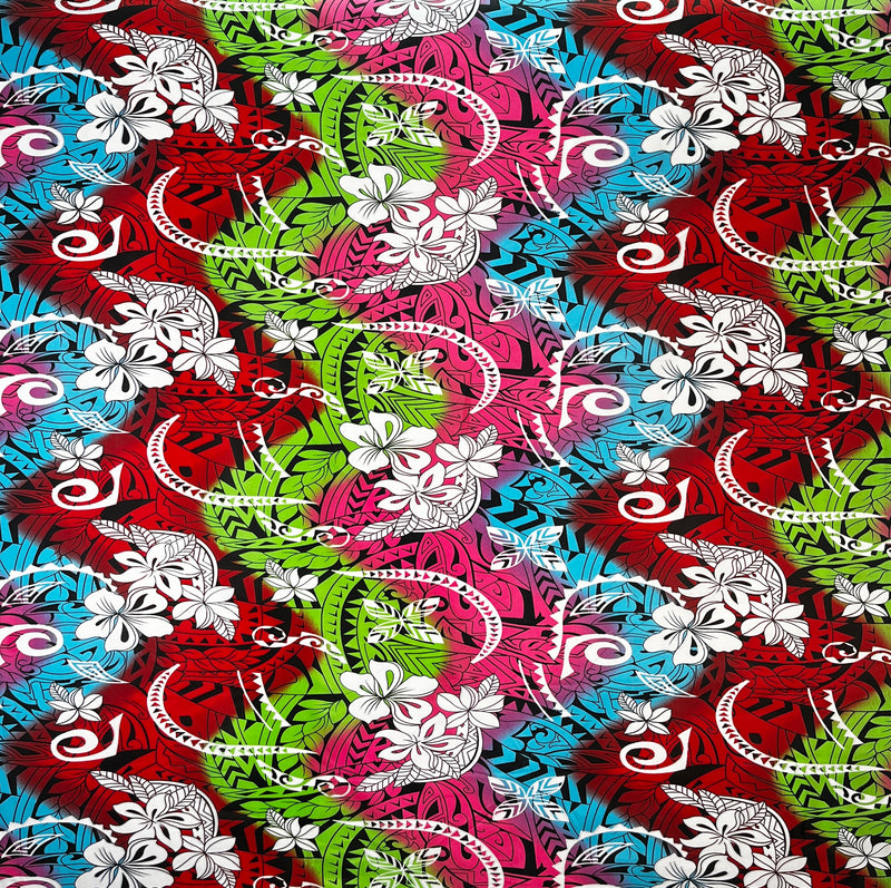 Multicolored Traditional Tattoo & Plumeria design Fabric  | Polyester