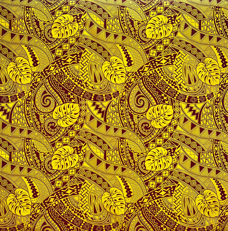 Traditional Polynesian Tapa Monstera leaves design Fabric | Polyester