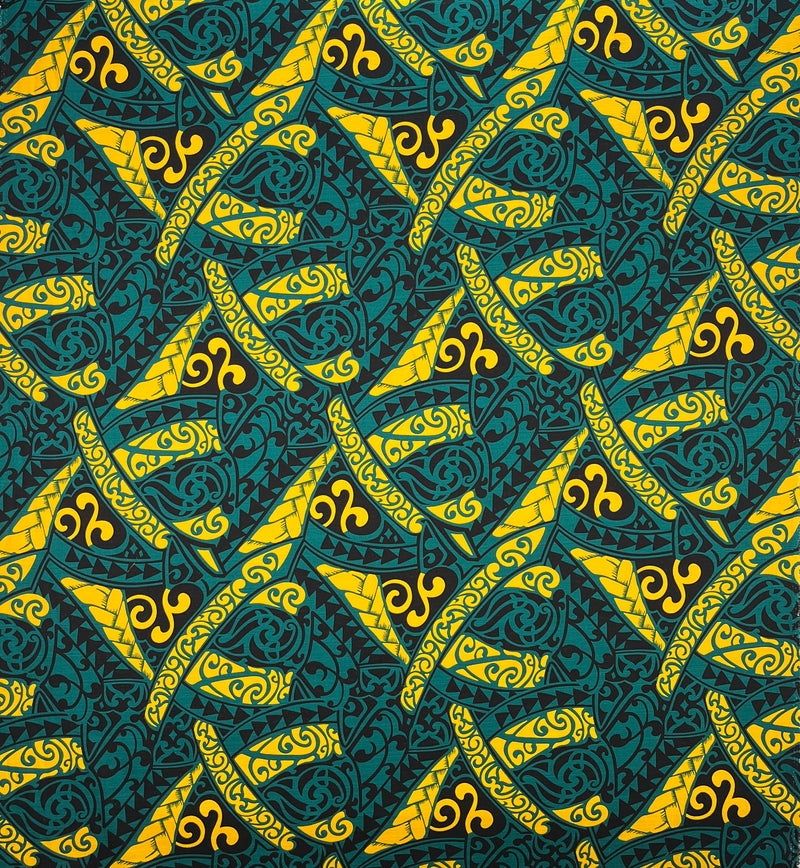 Polynesian Tribal Triangle formation design Fabric | Light Barkcloth