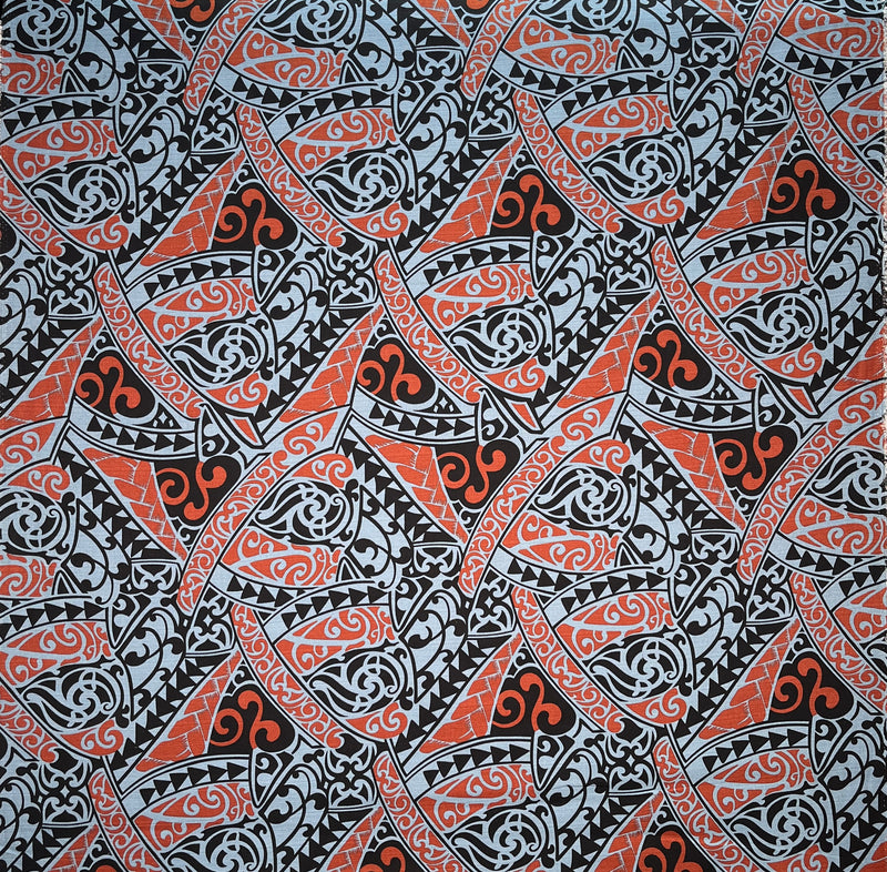 Polynesian Tribal Triangle formation design Fabric | Light Barkcloth