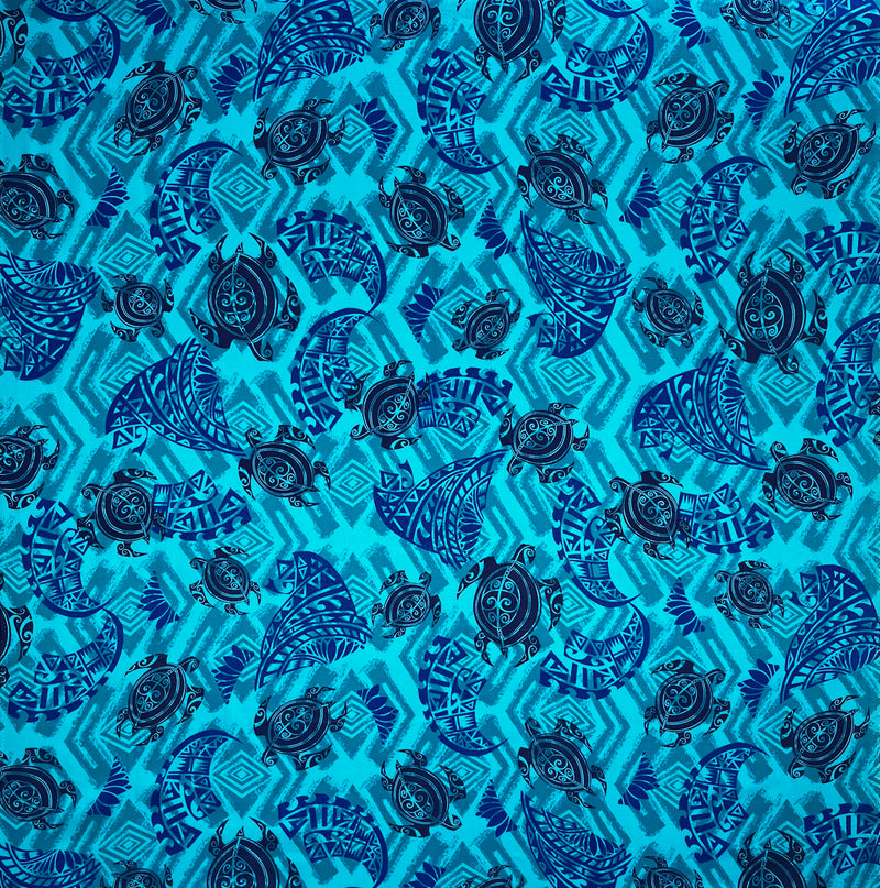 Sea Turtles w/ Traditional Polynesian Tattoo Patches Fabric  | Rayon