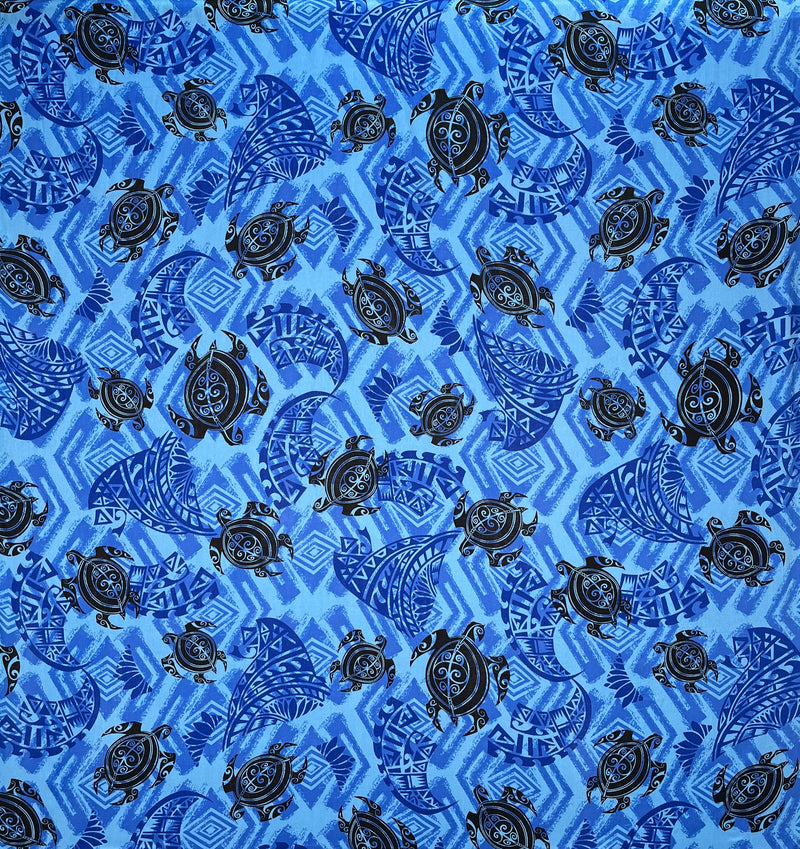 Sea Turtles w/ Traditional Polynesian Tattoo Patches Fabric  | Rayon