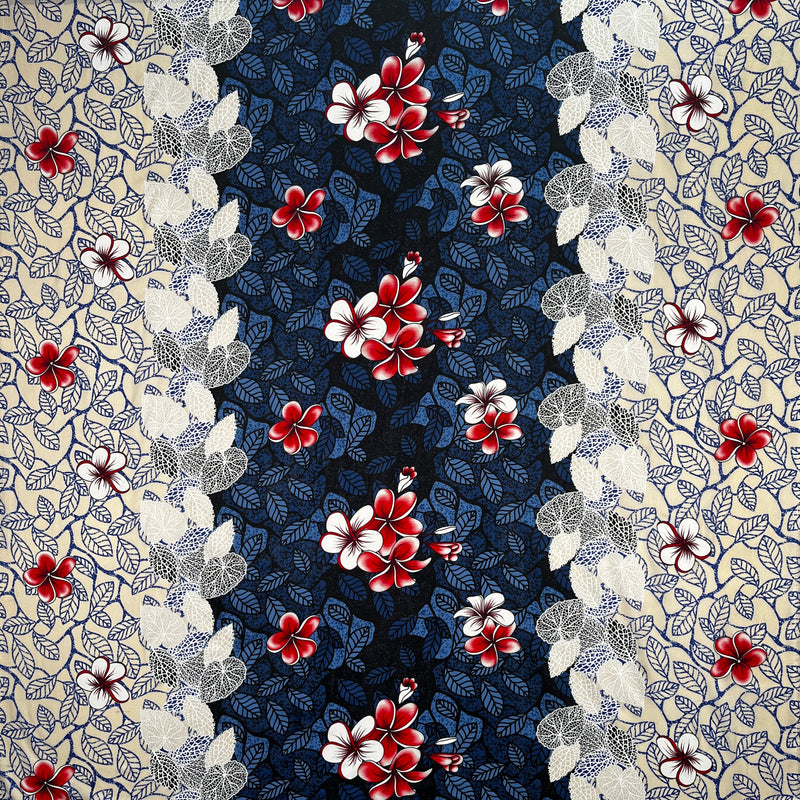 Plumeria Flowers & Leaves Parallel design Fabric | Rayon