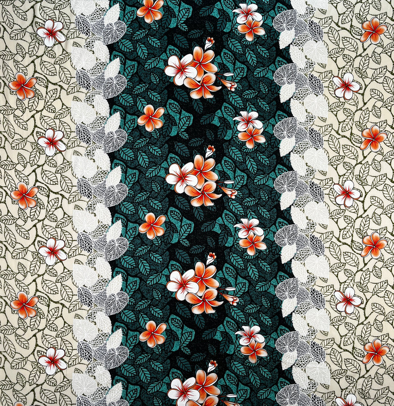 Plumeria Flowers & Leaves Parallel design Fabric | Rayon