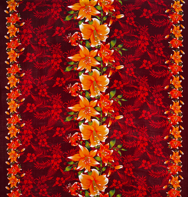 Triple Lily Border with tropical Flowers & Leaves Fabric | Rayon