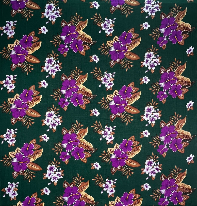 Hibiscus Plumeria & Tropical Leaves clusters Fabric  | Rayon