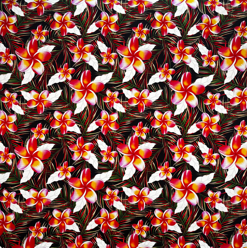 Plumeria & Tropical Leaves Print Fabric | Rayon Poplin