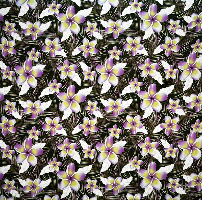 Plumeria & Tropical Leaves Print Fabric | Rayon Poplin