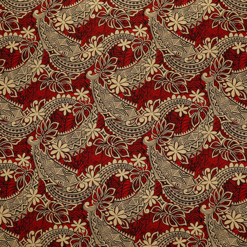 Tiare & Monstera Leaf Tribal Design Fabric | Cotton