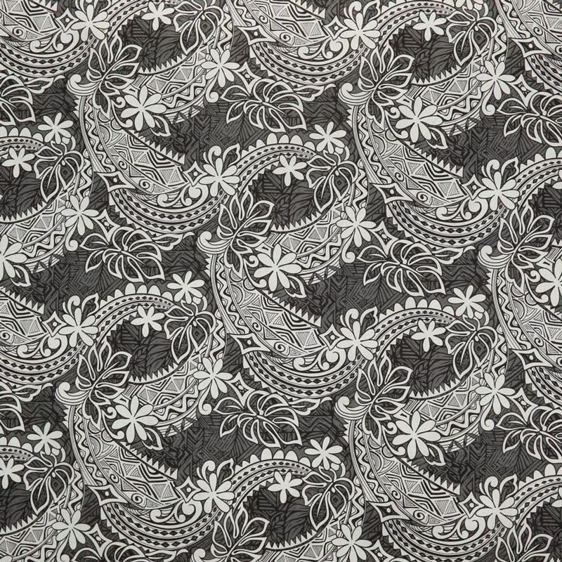 Tiare & Monstera Leaf Tribal Design Fabric | Cotton