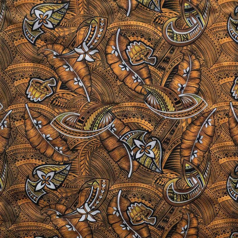 Traditional Polynesian Tattoo Plumeria Kava Bowl Design Fabric | Polyester
