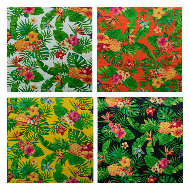 Pineapple/Tropical Flowers & Leaves Fabric | Cotton