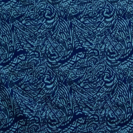 Traditional Polynesian Tattoo Swirl design Fabric | Cotton Light Barkcloth