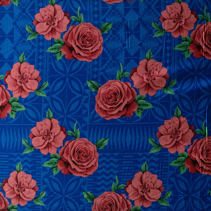 Polynesian Rose Geometric design  | Peachskin Fabric Royal