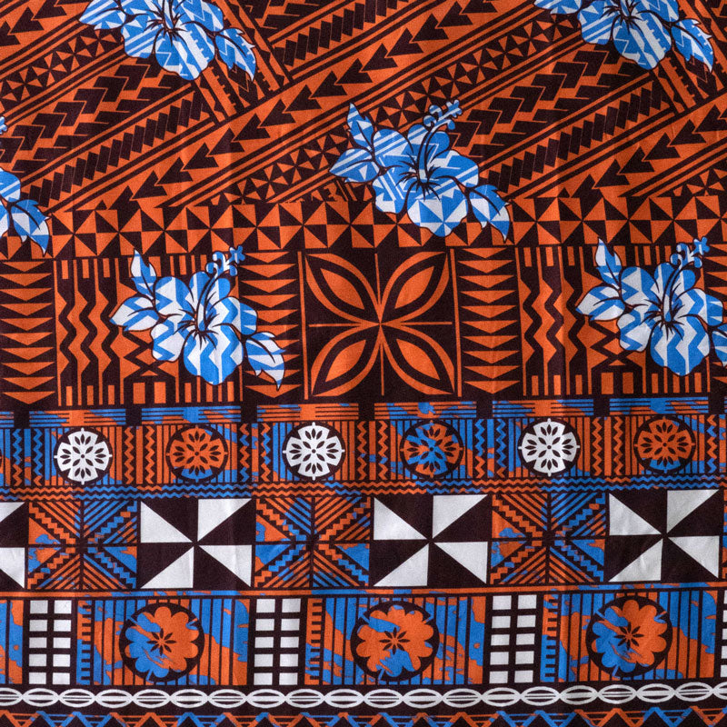 Traditional Polynesian Geometric Flower Design Fabric | Cotton