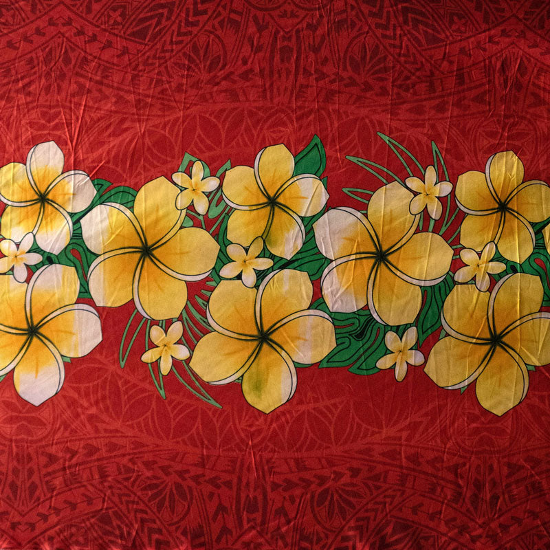 Traditional Tattoo Plumeria Monstera Leaves design Fabric | Peachskin