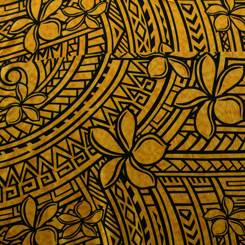 Plumeria Tribal Design | Peachskin Fabric Yellow black