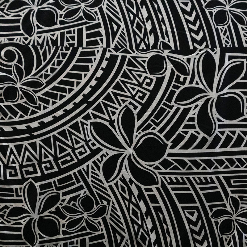 Plumeria Tribal Design | Peachskin Fabric BLack White