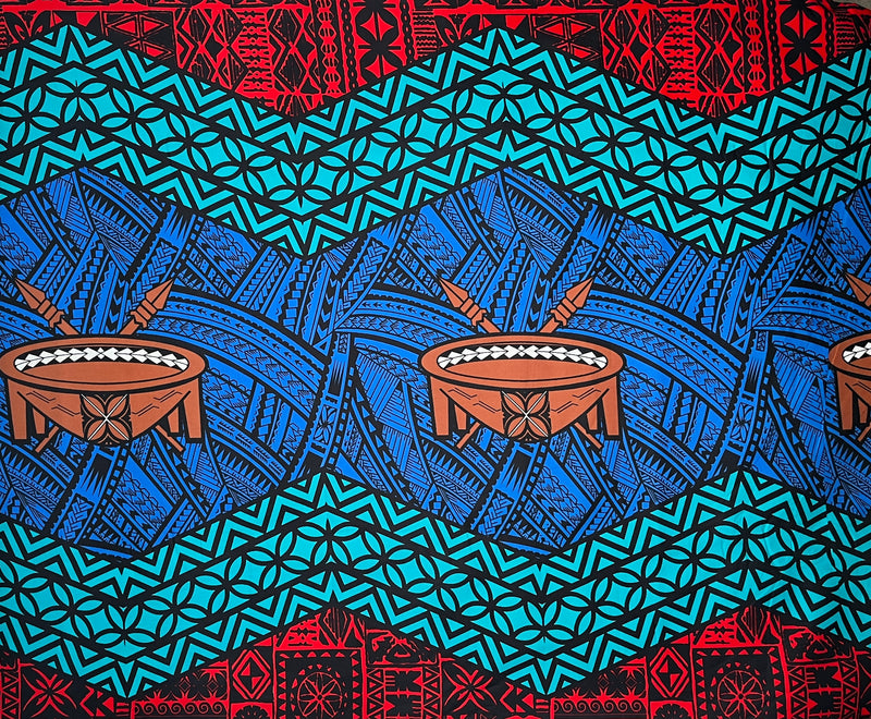 Traditional Tonga Tattoo Kava Bowl Center Fabric | Cotton