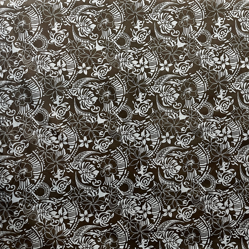 Polynesian Tribal Print Fabric | Chambray (Denim Look)
