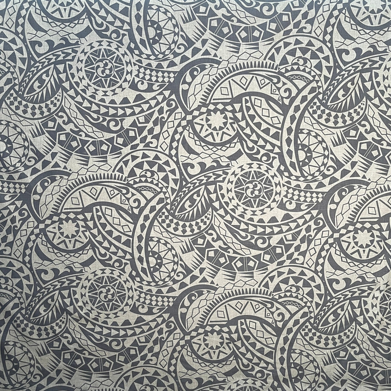 Traditional Tattoo Polynesian Print Fabric | Chambray (Denim Look)