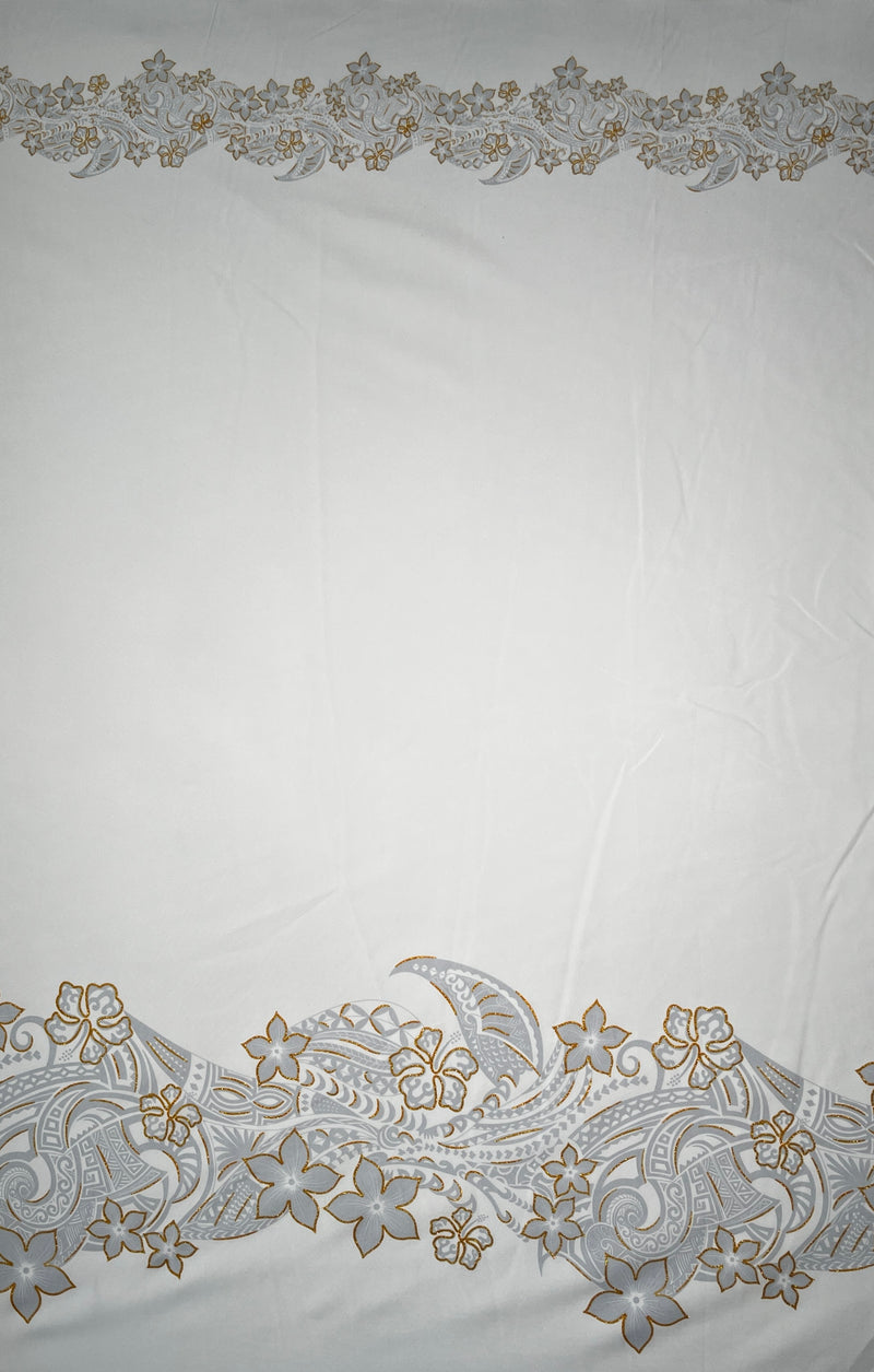 Plumeria w/ Leaves Double Border Fabric | Glitter Polyester