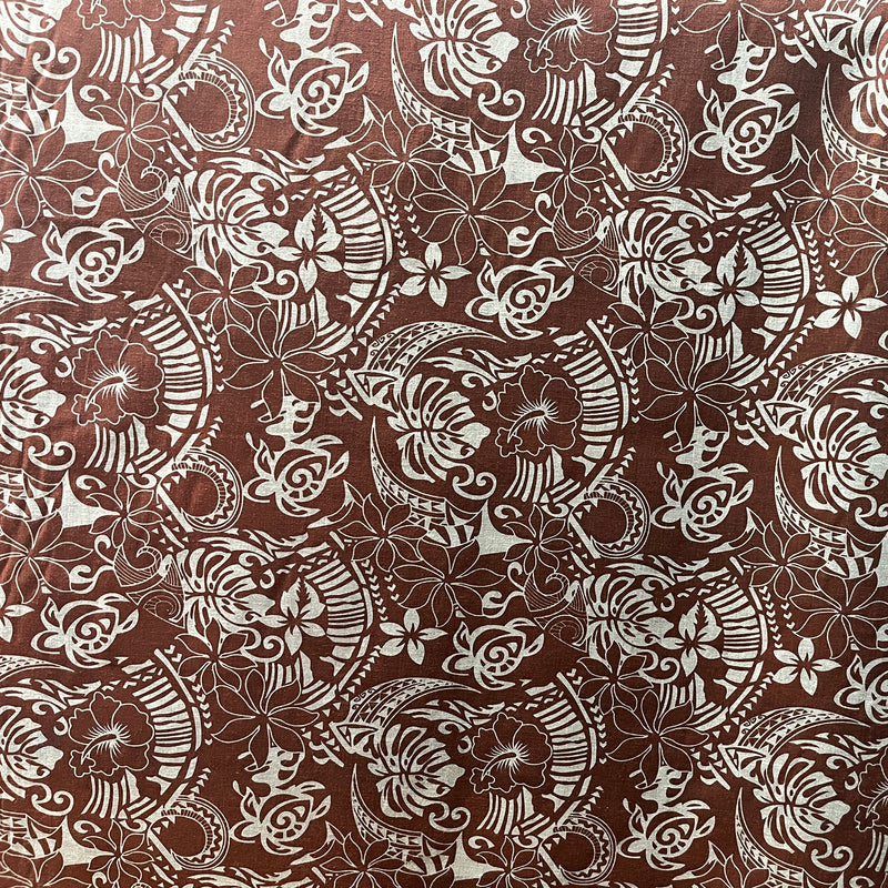 Polynesian Tribal Print Fabric | Chambray (Denim Look)