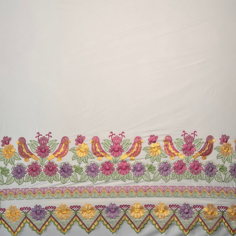 Floral Bird Embroidered Fabric | Polyester